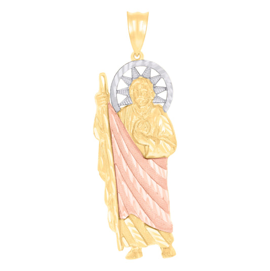 14K Tri-Color Gold Mens St. Jude Religious Charm Pendant