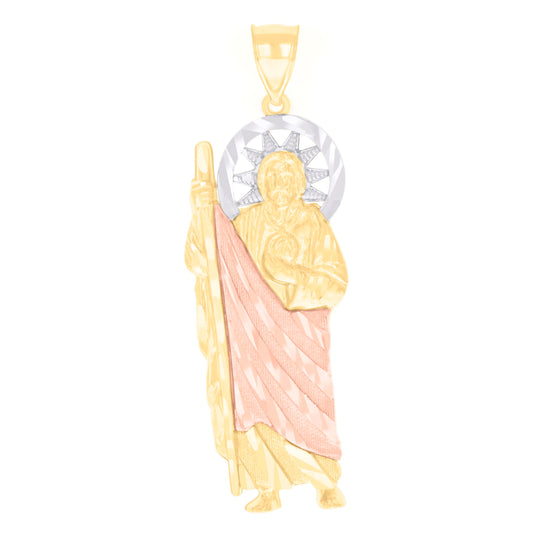 14K Tri-Color Gold Mens St. Jude Religious Charm Pendant