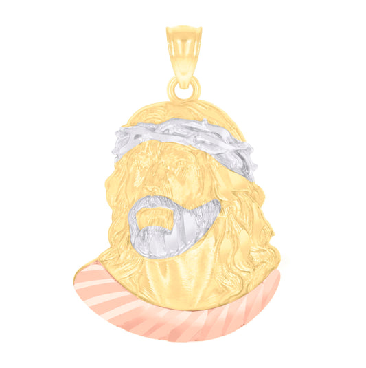 14K Tri-Color Gold Mens Jesus Religious Charm Pendant