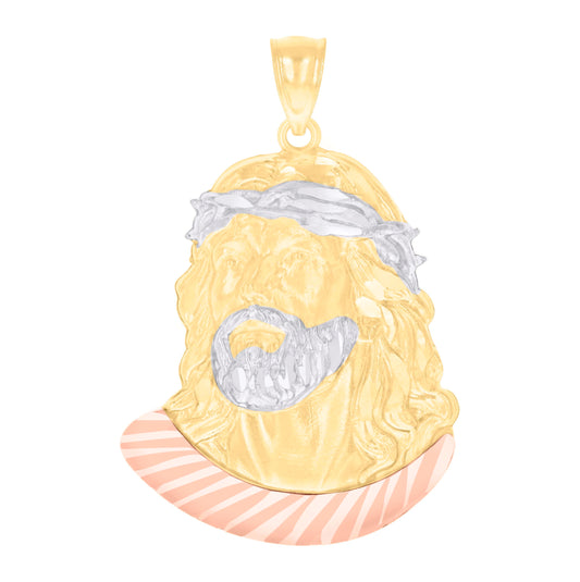 14K Tri-Color Gold Mens Jesus Religious Charm Pendant