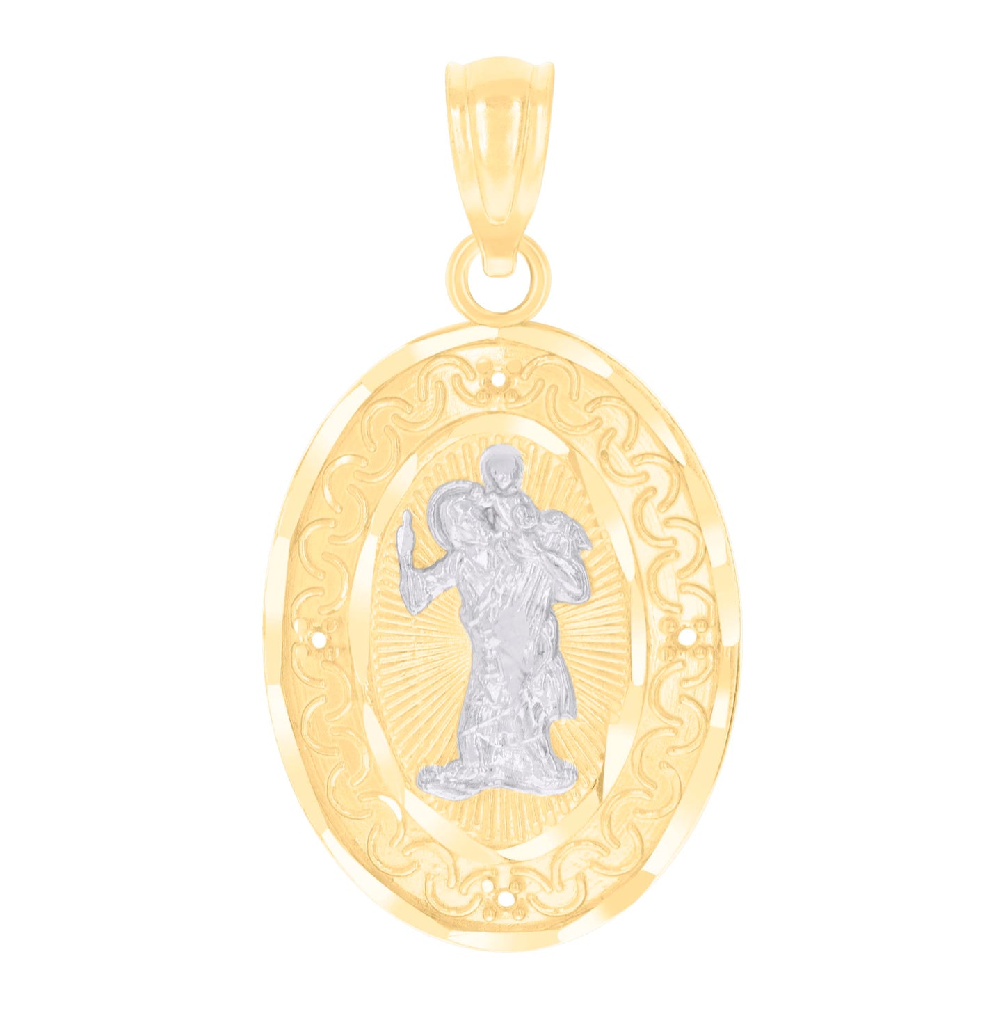 14K Two-tone Gold Mens St. Christopher Religious Charm Pendant