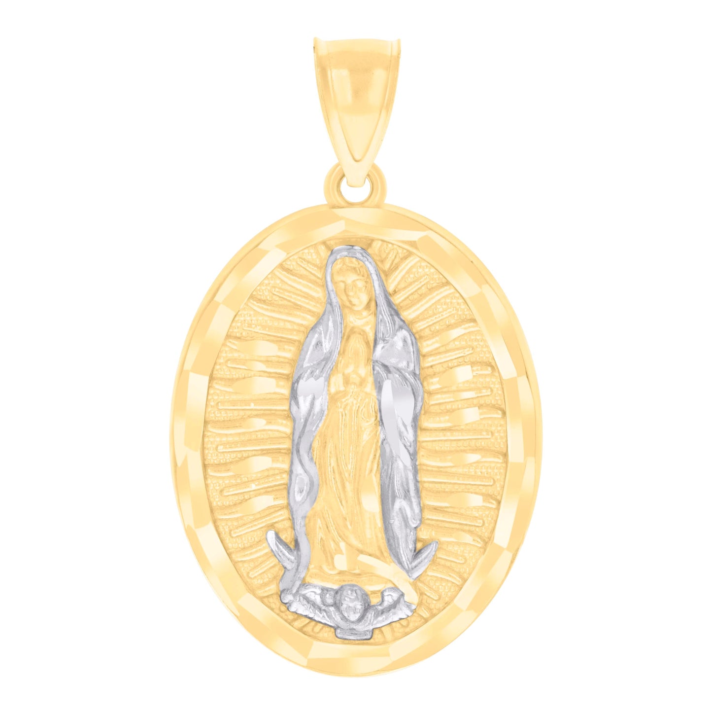 14K Two-tone Gold Mens Guadalupe Religious Charm Pendant