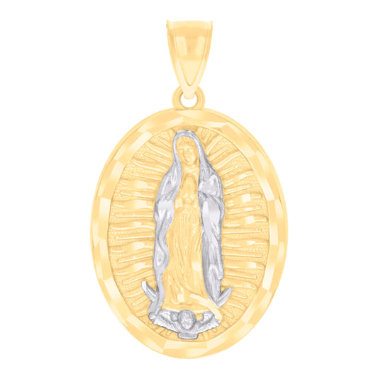 14K Two-tone Gold Mens Guadalupe Religious Charm Pendant