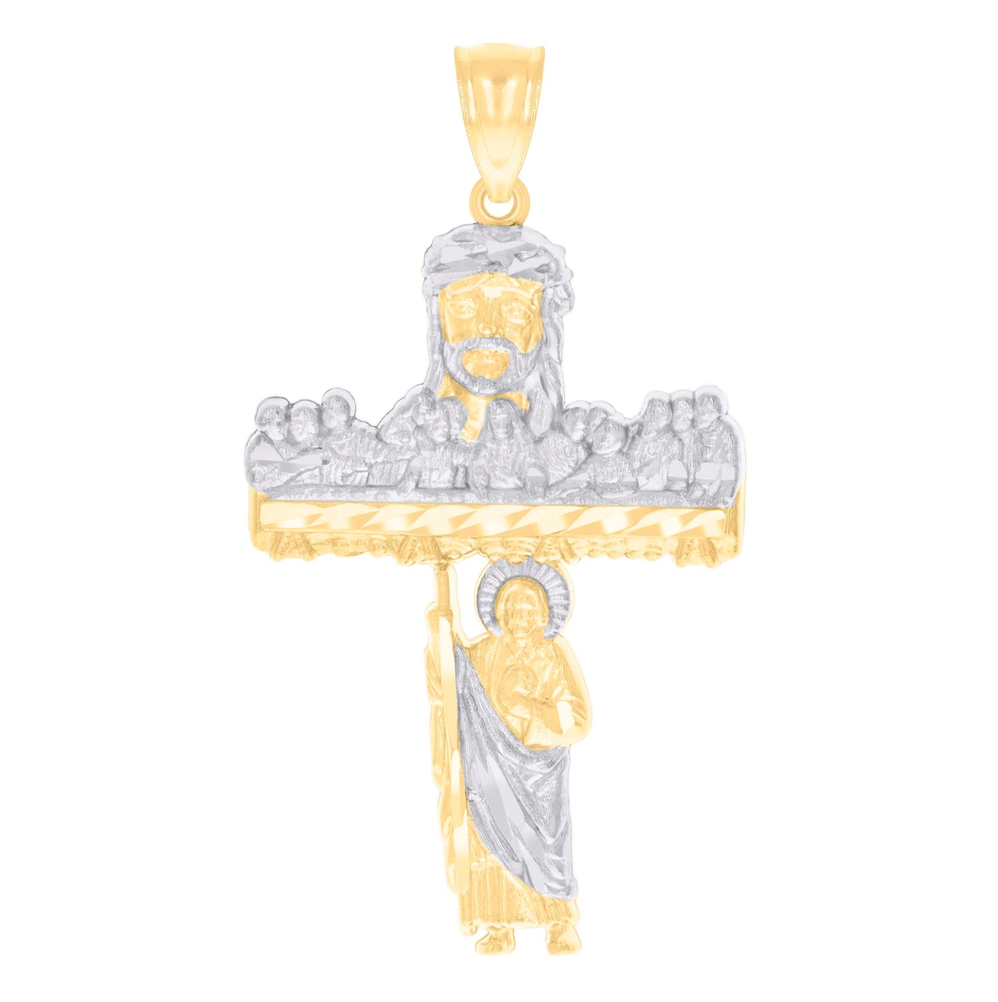 14K Two-tone Gold Mens Last Supper Jesus St. Jude Cross Religious Charm Pendant