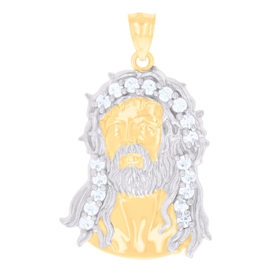 14K Two-tone Gold Mens Cubic-Zirconia Crucifix Cross Religious Charm Pendant