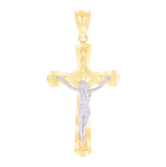 14K Two-tone Gold Mens Crucifix Cross Religious Charm Pendant