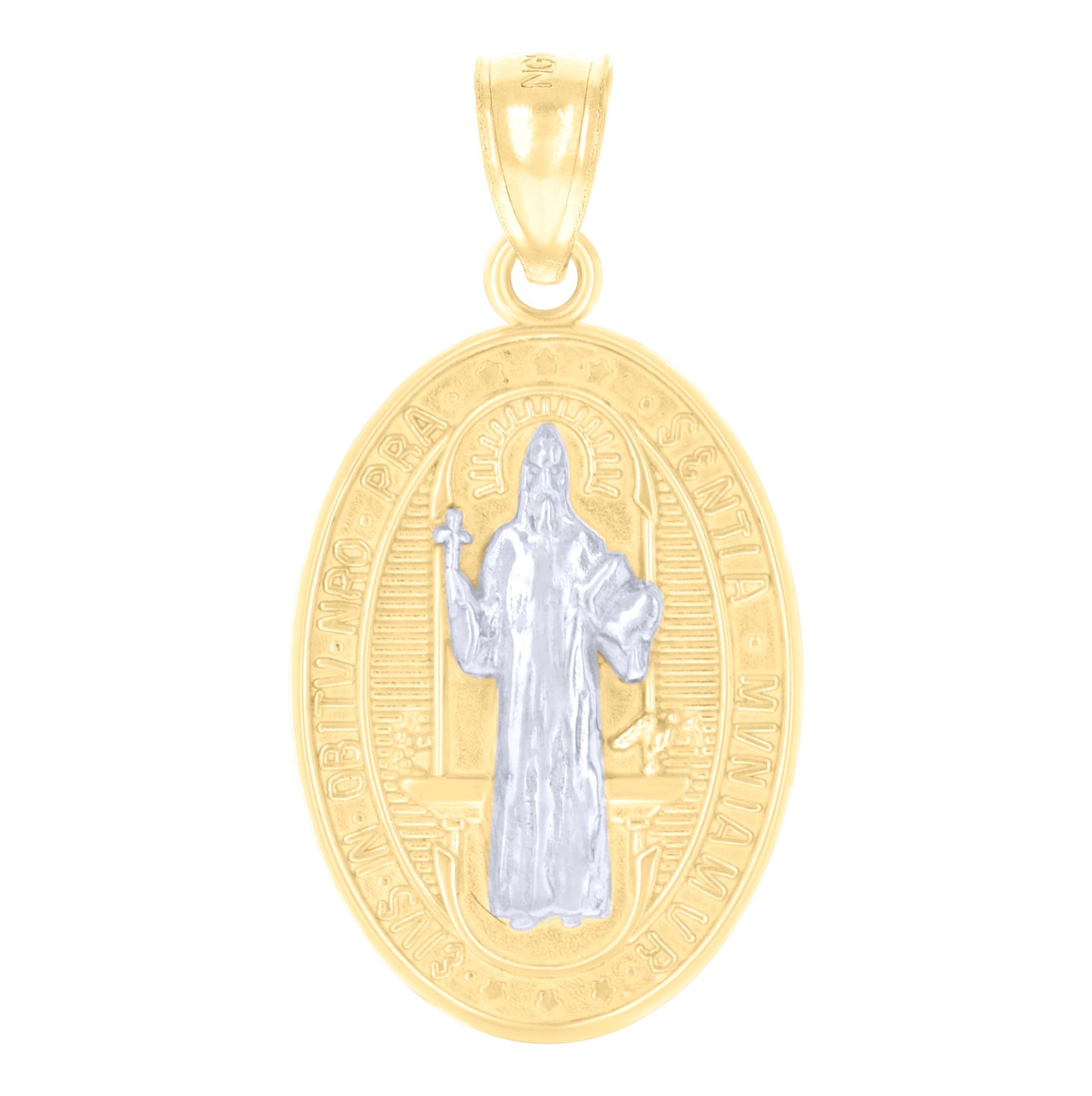 14K Two-tone Gold Mens St. Benedict Religious Charm Pendant