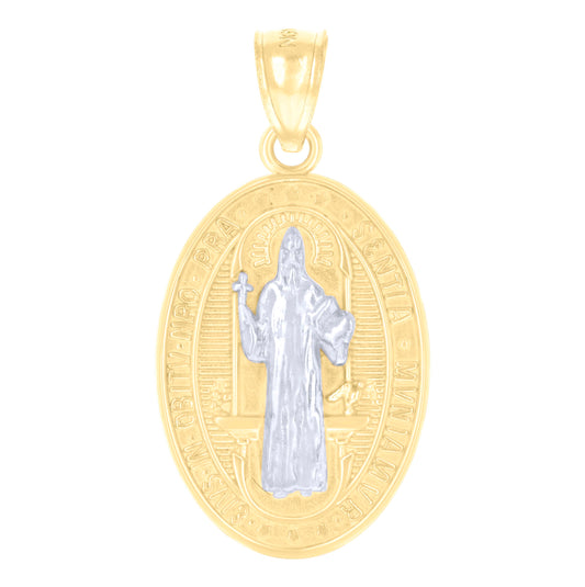 14K Two-tone Gold Mens St. Benedict Religious Charm Pendant