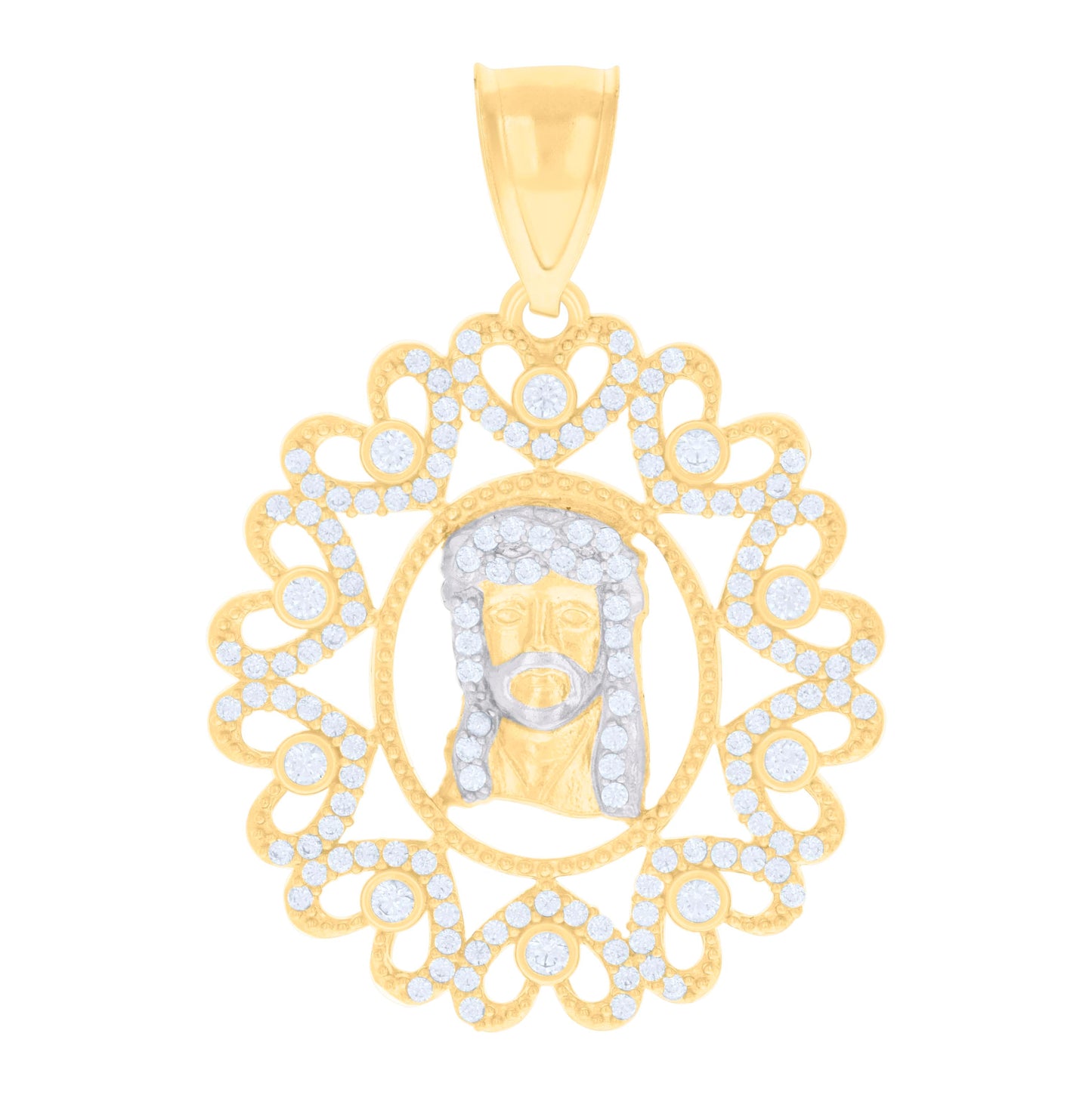 14K Two-tone Gold Womens Cubic-Zirconia Jesus Religious Charm Pendant