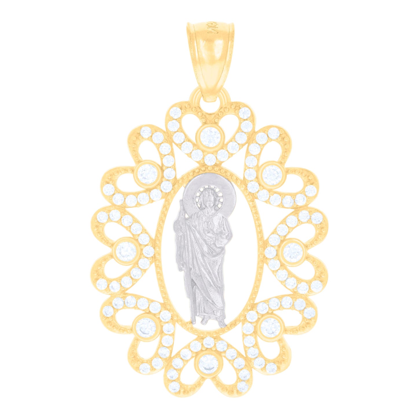14K Two-tone Gold Womens Cubic-Zirconia St. Jude Religious Charm Pendant