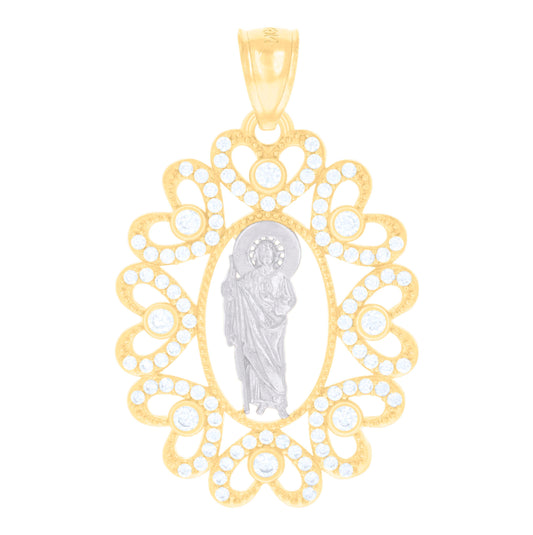 14K Two-tone Gold Womens Cubic-Zirconia St. Jude Religious Charm Pendant