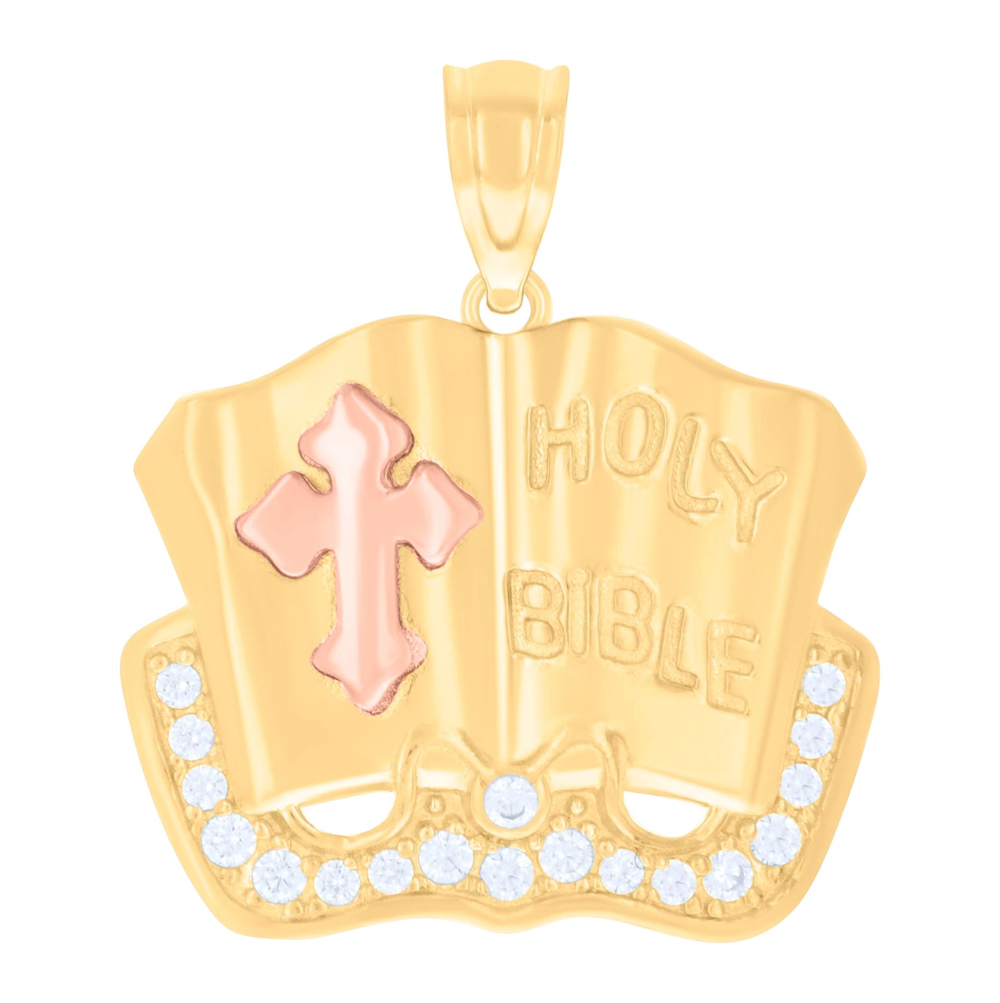 14K Two-tone Gold Unisex Cubic-Zirconia Holy Bible Symbol Religious Charm Pendant