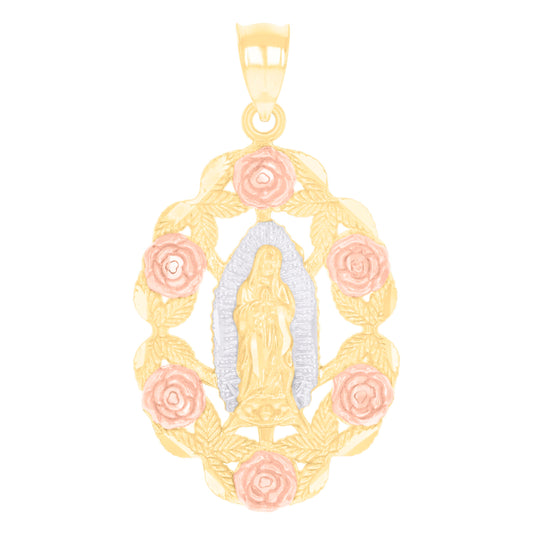 14K Tri-Color Gold Womens Guadalupe Religious Charm Pendant