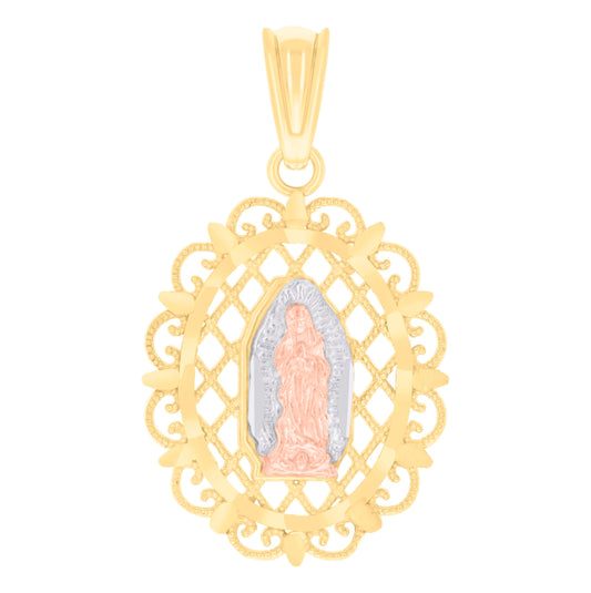 14K Tri-Color Gold Womens Guadalupe Religious Charm Pendant