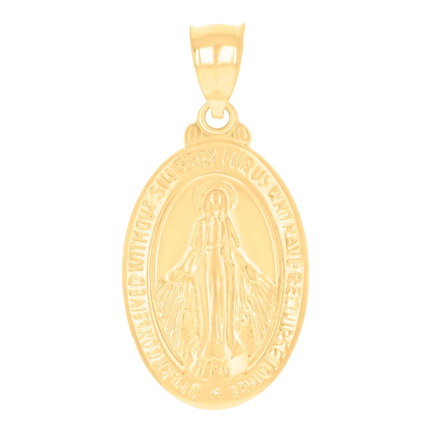 14K Yellow Gold Womens Oval Virgin Mary Miraculous Medal Religious Charm Pendant
