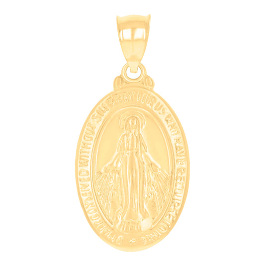 14K Yellow Gold Womens Oval Virgin Mary Miraculous Medal Religious Charm Pendant