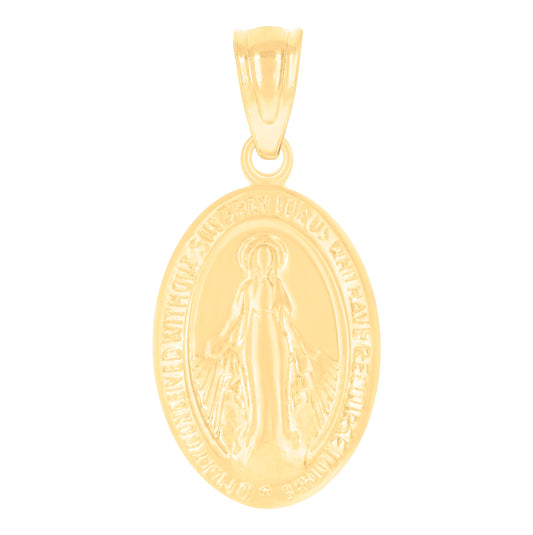 14K Yellow Gold Womens Oval Virgin Mary Miraculous Medal Religious Charm Pendant