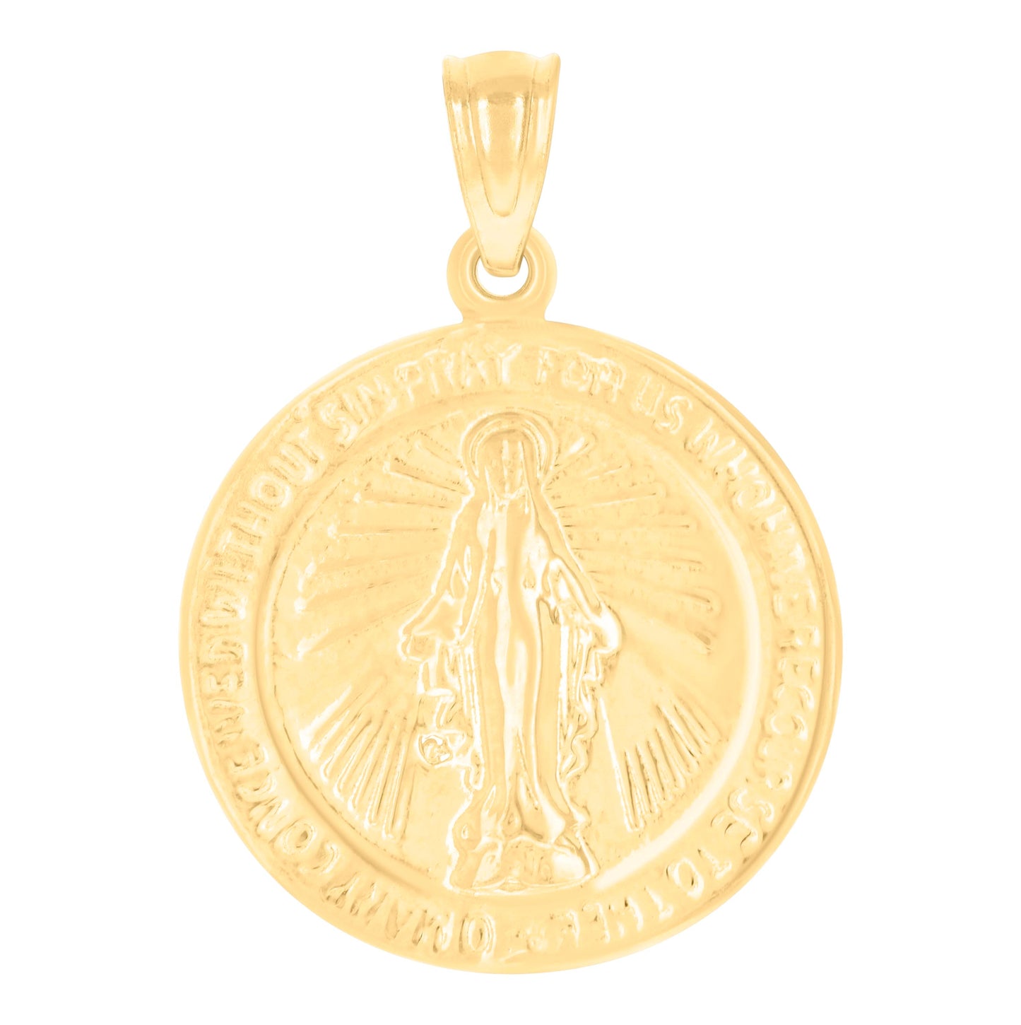14K Yellow Gold Womens Virgin Mary Miraculous Medal Religious Charm Pendant