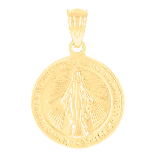 14K Yellow Gold Womens Virgin Mary Miraculous Medal Religious Charm Pendant