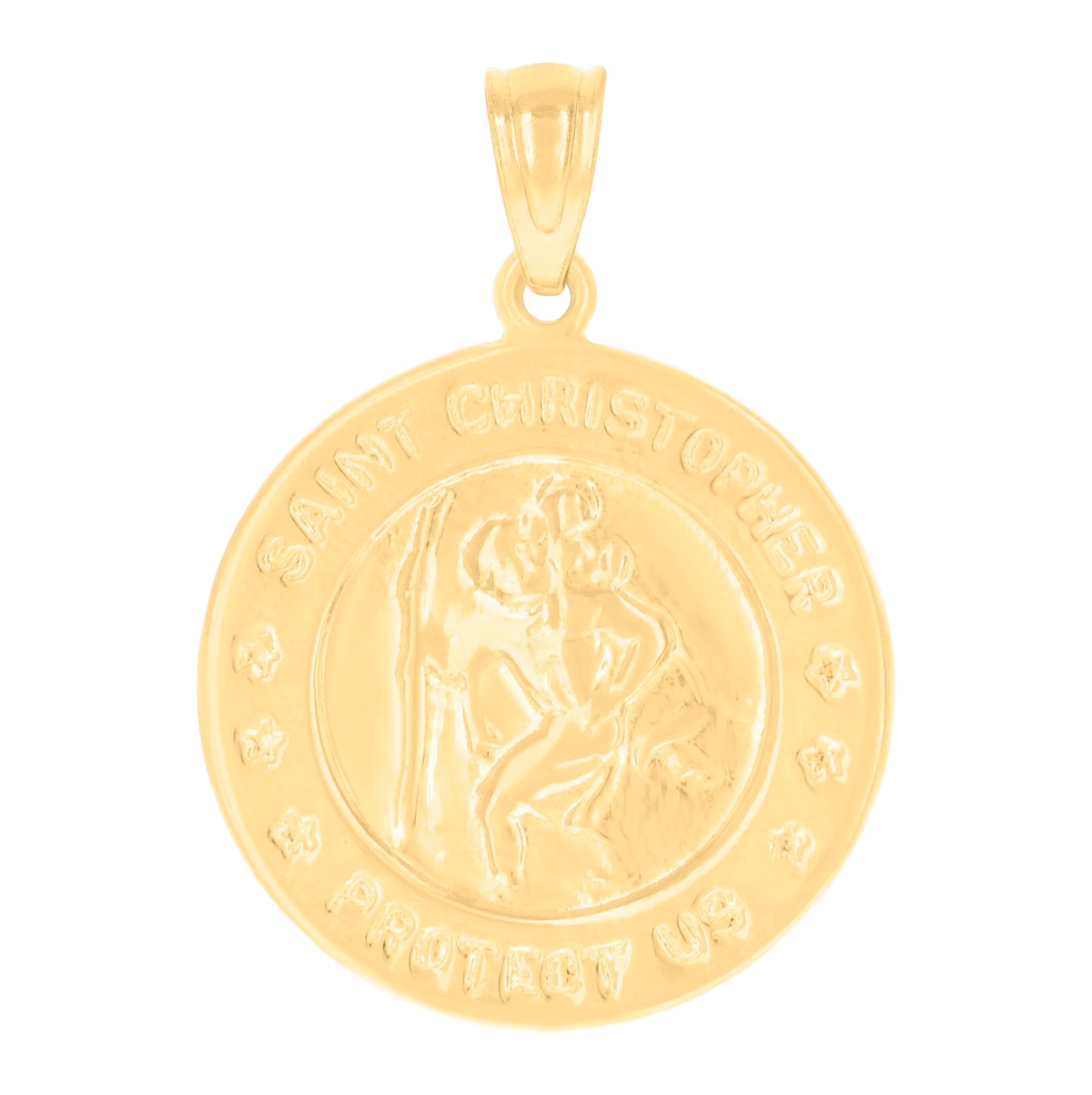 14K Yellow Gold Mens St. Christopher Protect Us Religious Charm Pendant