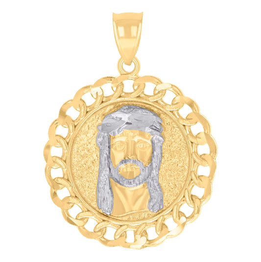 14K Two-tone Gold Mens Jesus Religious Charm Pendant