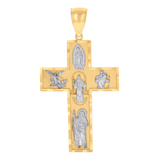 10K Two-tone Gold Mens Cross Religious Charm Pendant