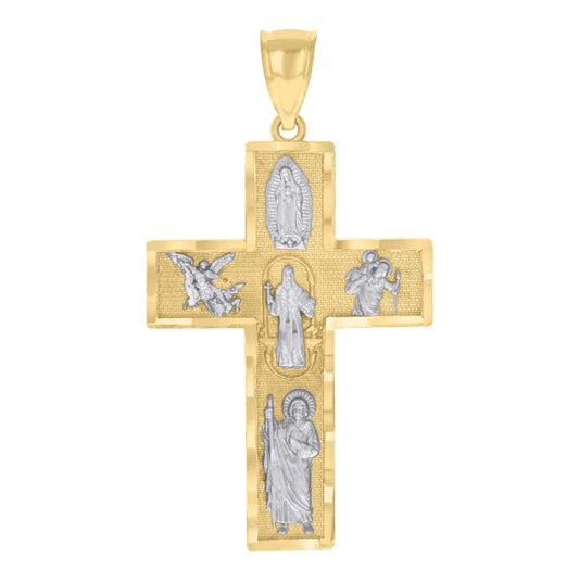 10K Two-tone Gold Mens Cross Religious Charm Pendant