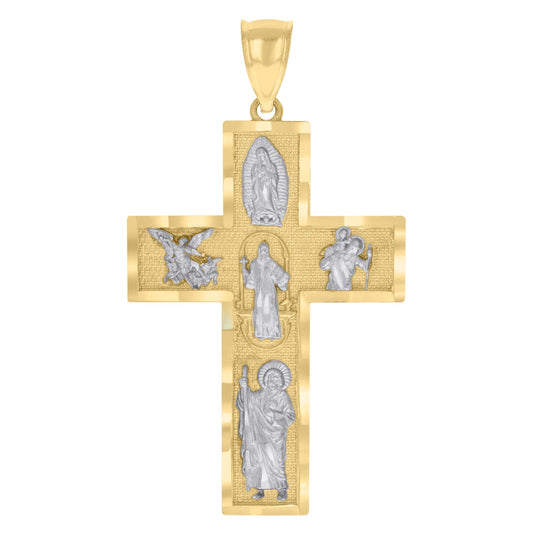 10K Two-tone Gold Mens Cross Religious Charm Pendant