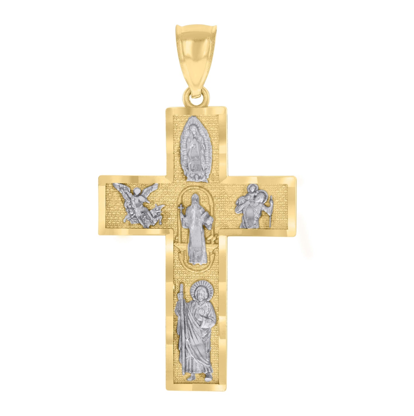 10K Two-tone Gold Mens Cross Religious Charm Pendant