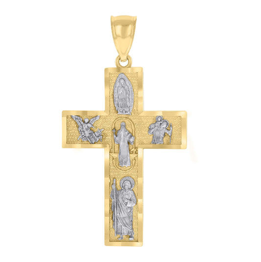 10K Two-tone Gold Mens Cross Religious Charm Pendant