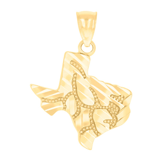 10K Yellow Gold Unisex Nugget Texas Map Charm Pendant