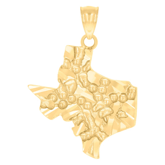 10K Yellow Gold Mens Nugget Texas Map Charm Pendant