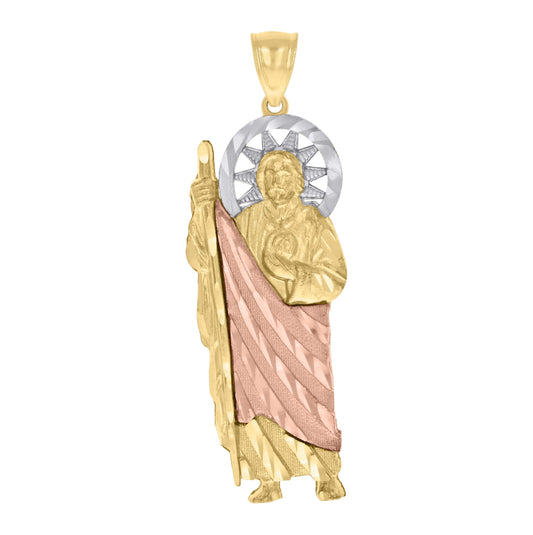 10K Tri-Color Gold Mens St. Jude Religious Charm Pendant
