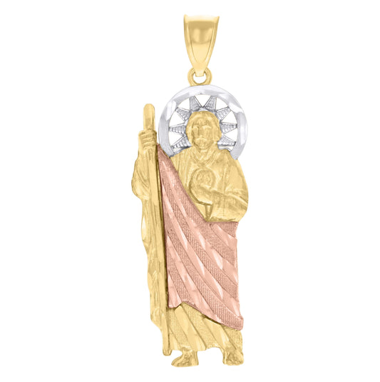 10K Tri-Color Gold Mens St. Jude Religious Charm Pendant