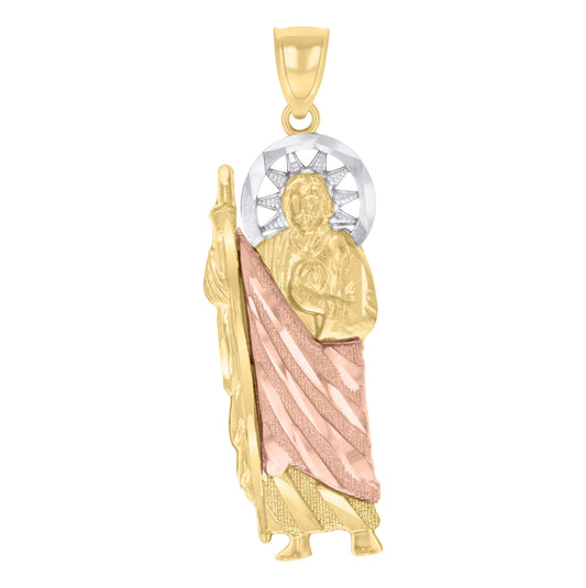 10K Tri-Color Gold Mens St. Jude Religious Charm Pendant