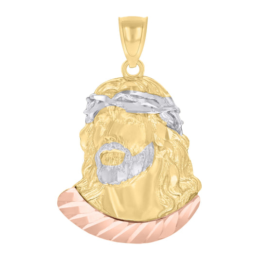 10K Tri-Color Gold Mens Jesus Religious Charm Pendant