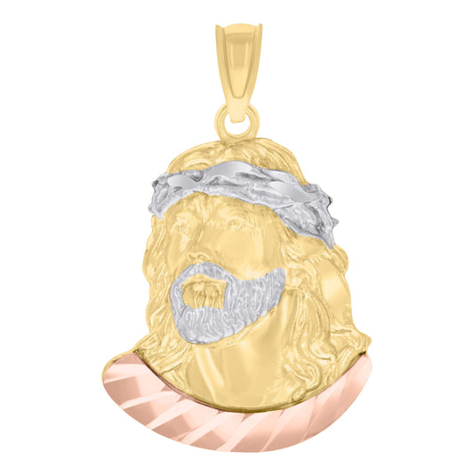 10K Tri-Color Gold Mens Jesus Religious Charm Pendant