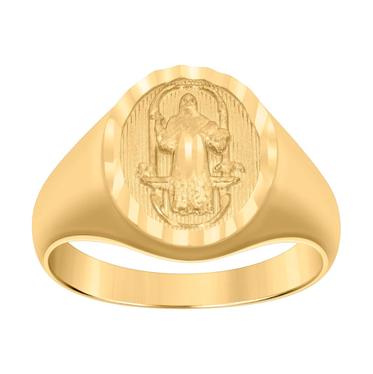 10K Yellow Gold Mens St. Benedict Religious Ring