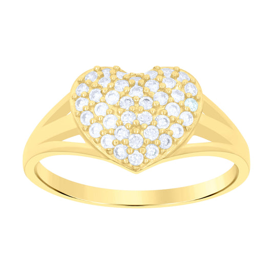10K Yellow Gold Womens Cubic-Zirconia Heart Ring