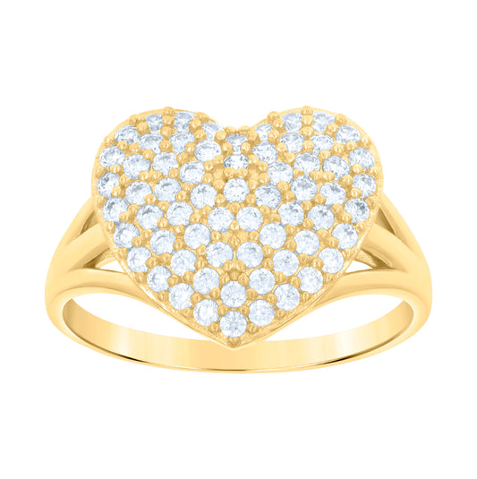 10K Yellow Gold Womens Cubic-Zirconia Heart Ring
