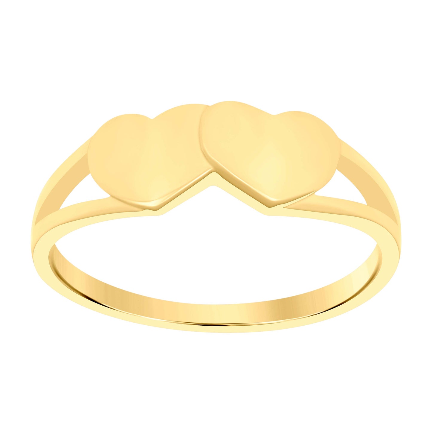 10K Yellow Gold Womens Double Hearts Ring
