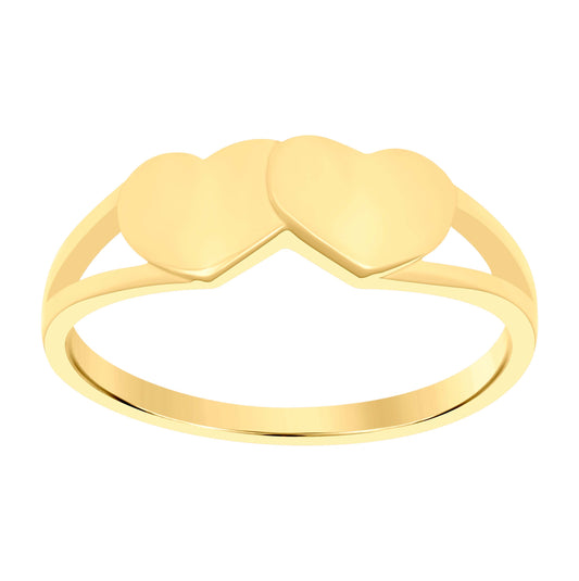 10K Yellow Gold Womens Double Hearts Ring