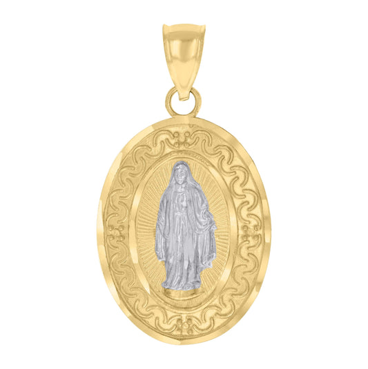 10K Two-tone Gold Mens Guadalupe Religious Charm Pendant