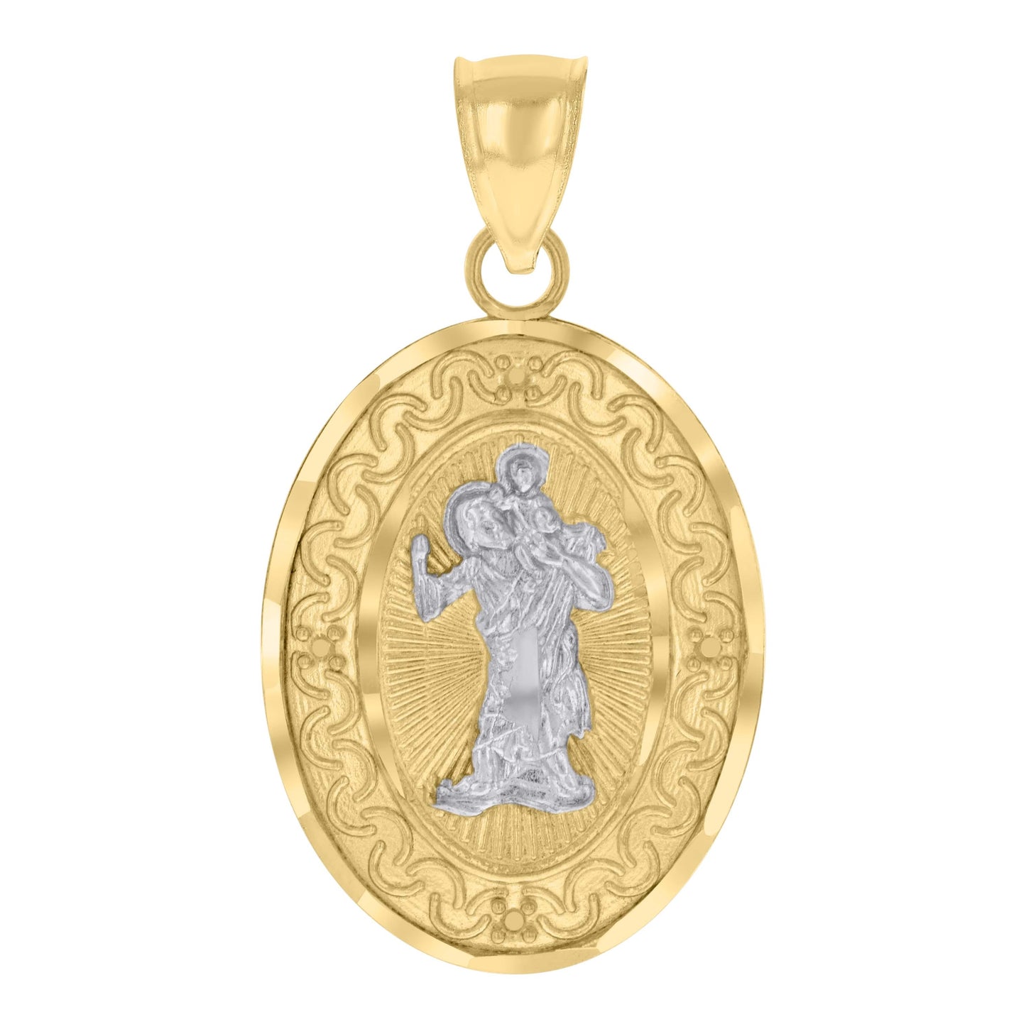 10K Two-tone Gold Mens St. Christopher Religious Charm Pendant