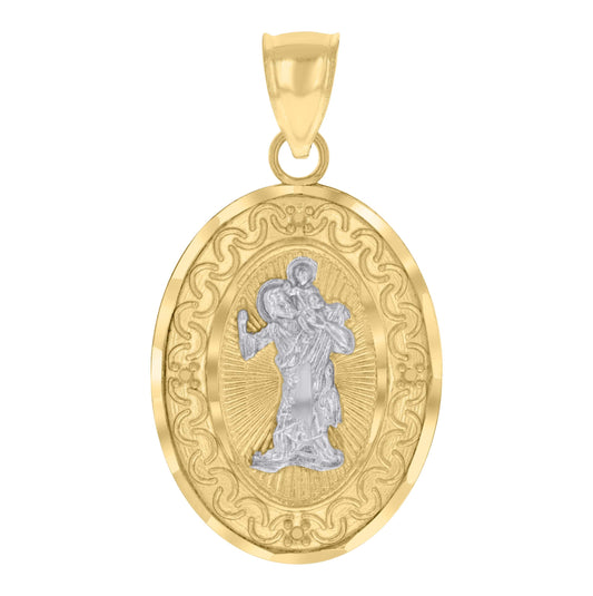 10K Two-tone Gold Mens St. Christopher Religious Charm Pendant