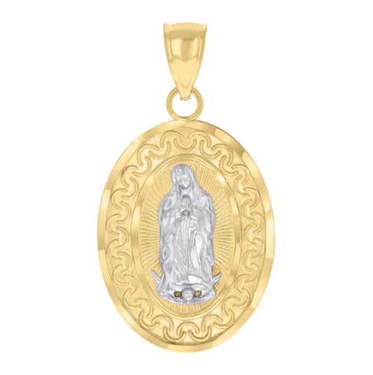 10K Two-tone Gold Mens Guadalupe Religious Charm Pendant