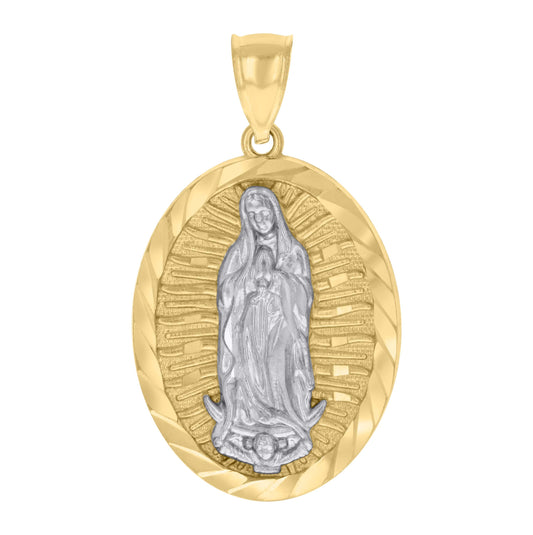 10K Two-tone Gold Mens Guadalupe Religious Charm Pendant
