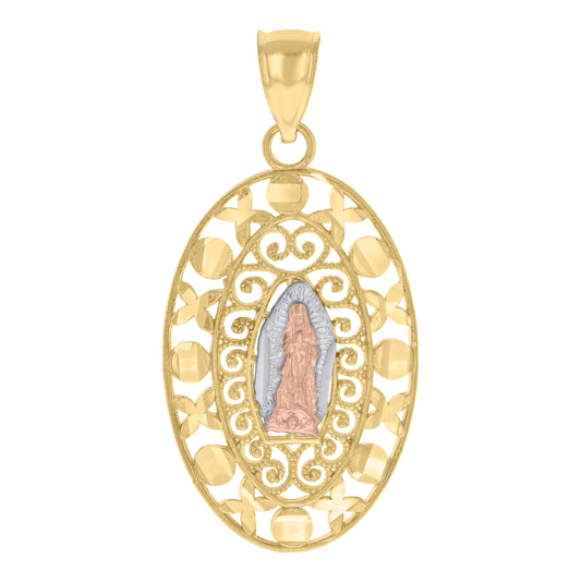 10K Tri-Color Gold Mens Guadalupe Religious Charm Pendant