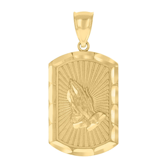 10K Yellow Gold Mens Praying Hands Symbol Religious Charm Pendant