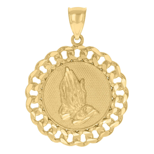 10K Yellow Gold Mens Praying Hands Symbol Religious Charm Pendant